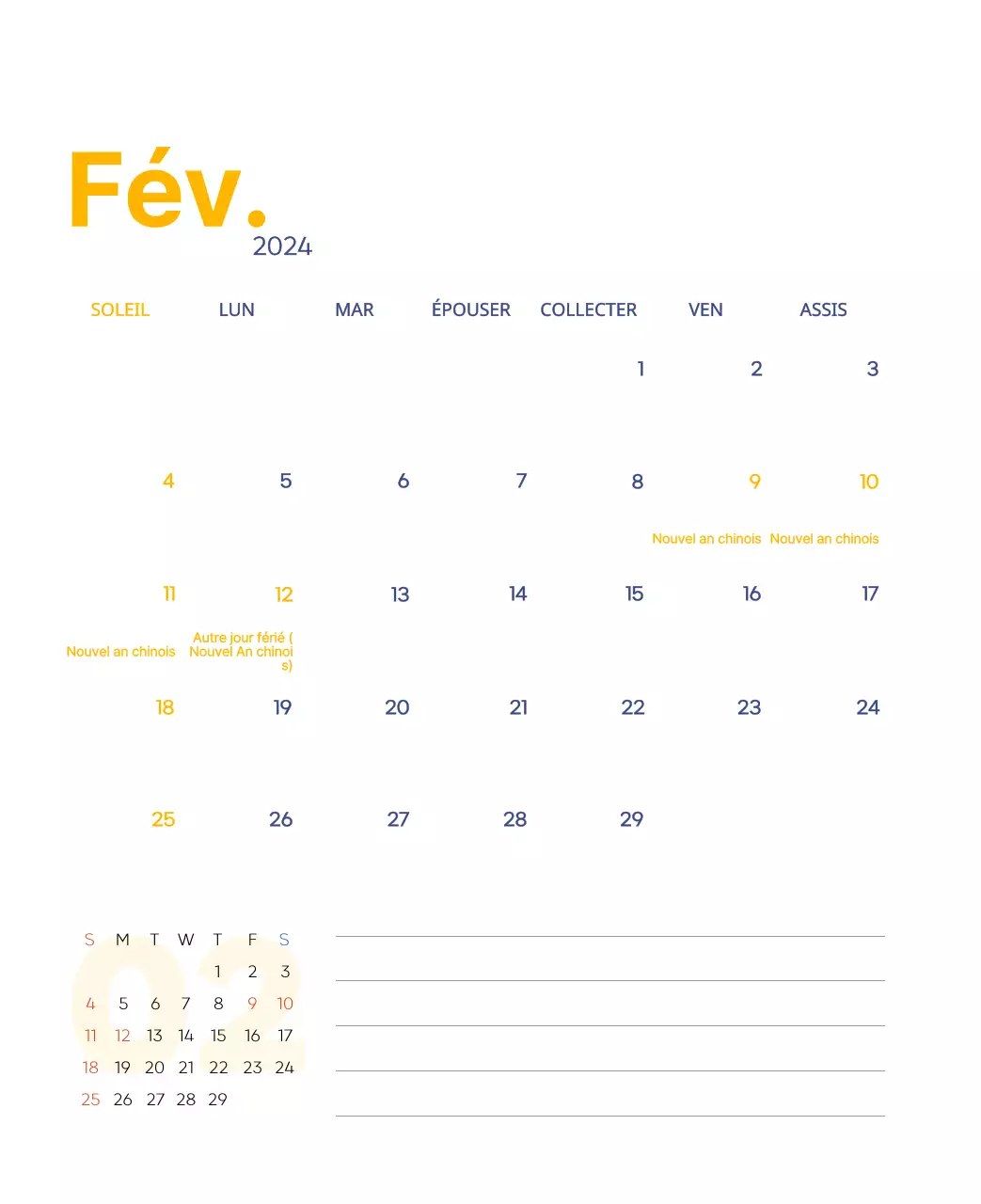 Calendrier de travail avec de belles illustrations