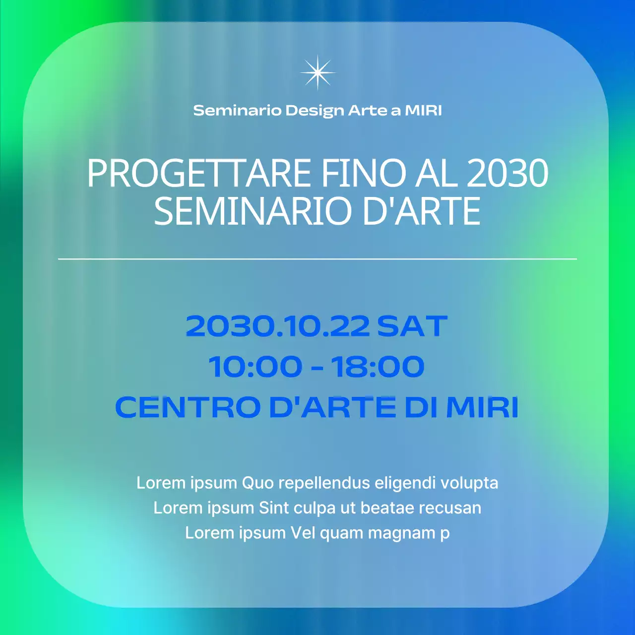 Promozione di seminari d'arte in blu e chartreuse cibernetico