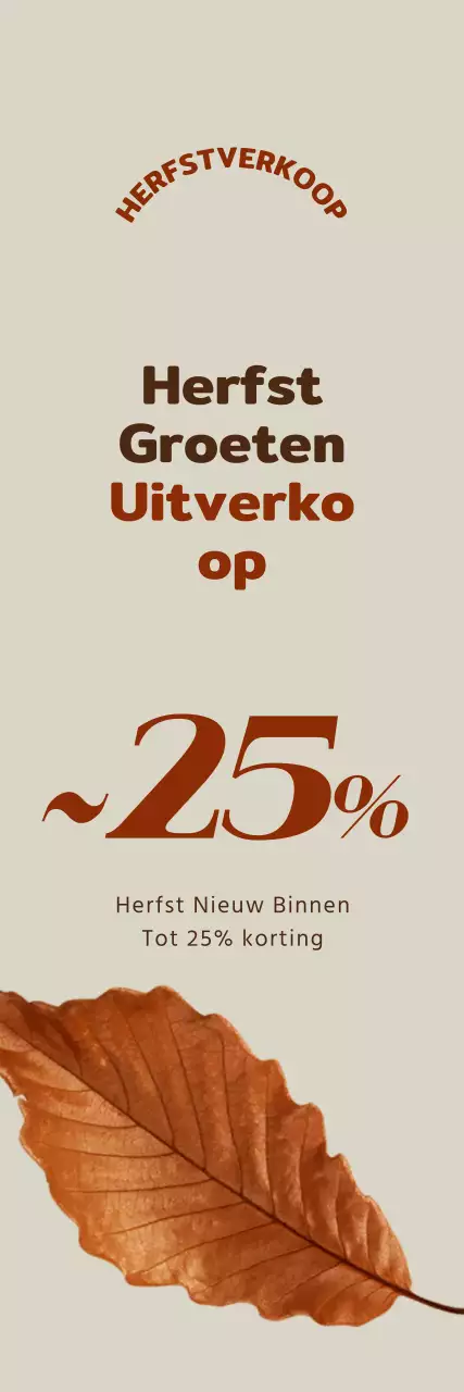 Herfstpromotie met de nadruk op een strakke korting met een afbeelding van vallende bladeren in een bruine accentkleur