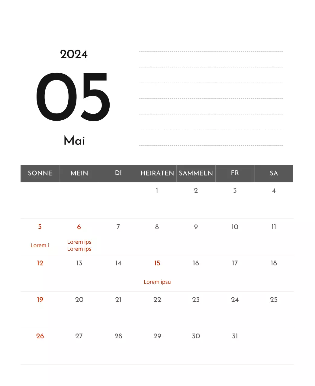 Ein einfacher Unternehmenskalender in Grau