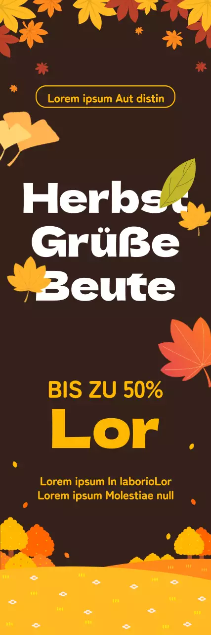 Ein Herbst-Shopping-Sale mit Illustrationen von Blättern in leuchtenden Herbstfarben.