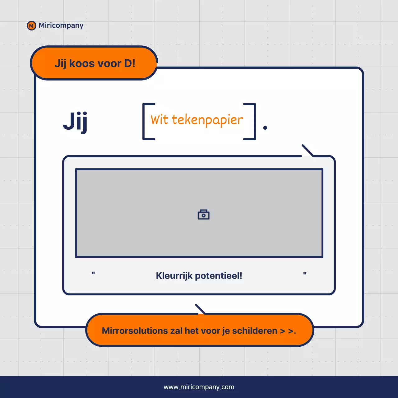 Minimalistisch voorstel voor een zakelijke pitch in oranje en marineblauw