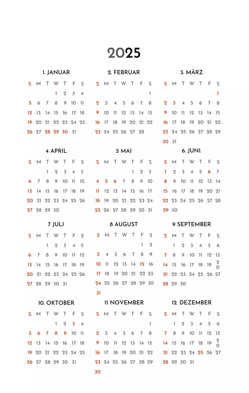 Ein einfacher Unternehmenskalender in Grau