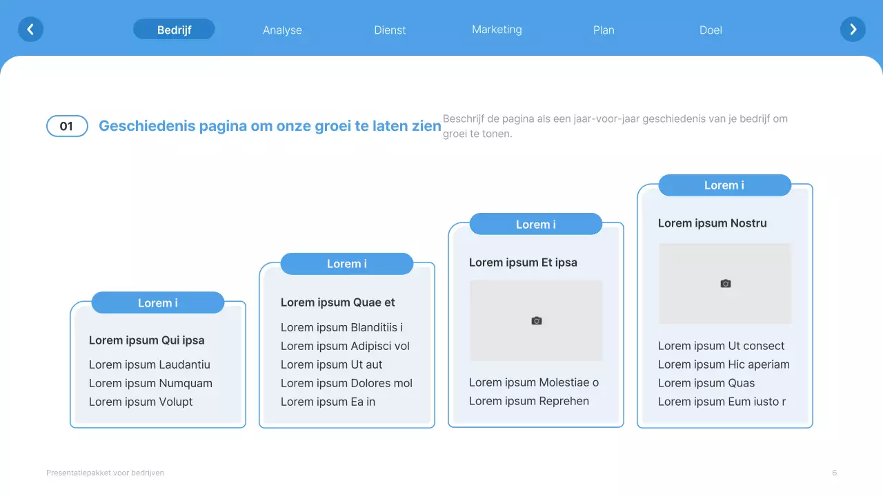 Eenvoudige witte en lichtblauwe website bedrijfsprofiel