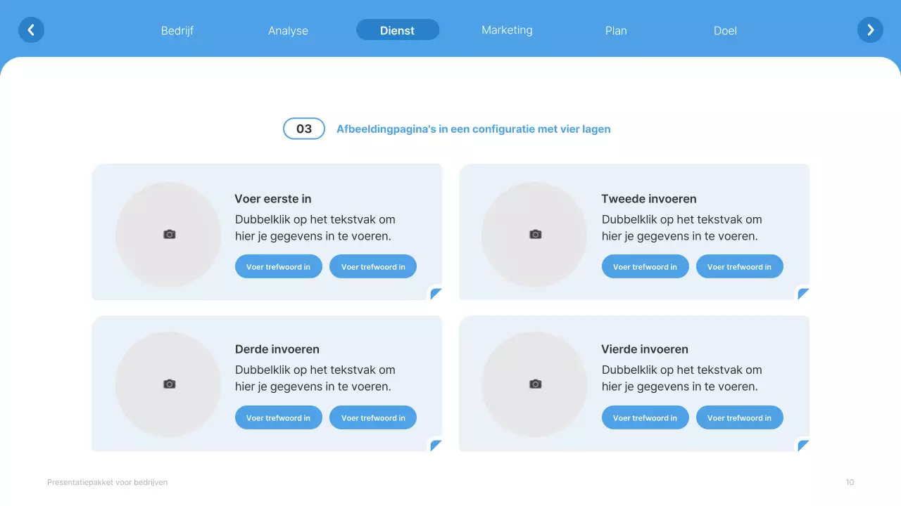 Eenvoudige witte en lichtblauwe website bedrijfsprofiel