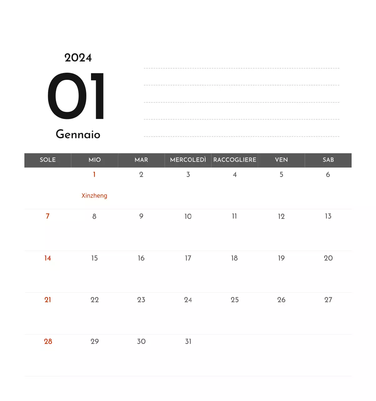Un semplice calendario aziendale in grigio