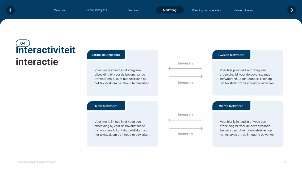 Eenvoudige witte en marineblauwe website bedrijfsprofiel