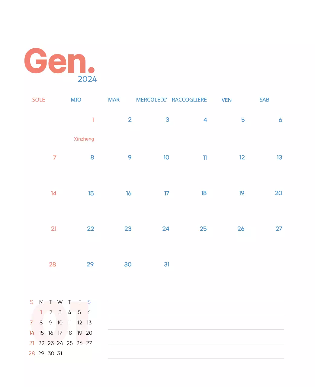 Calendario di lavoro con splendide illustrazioni