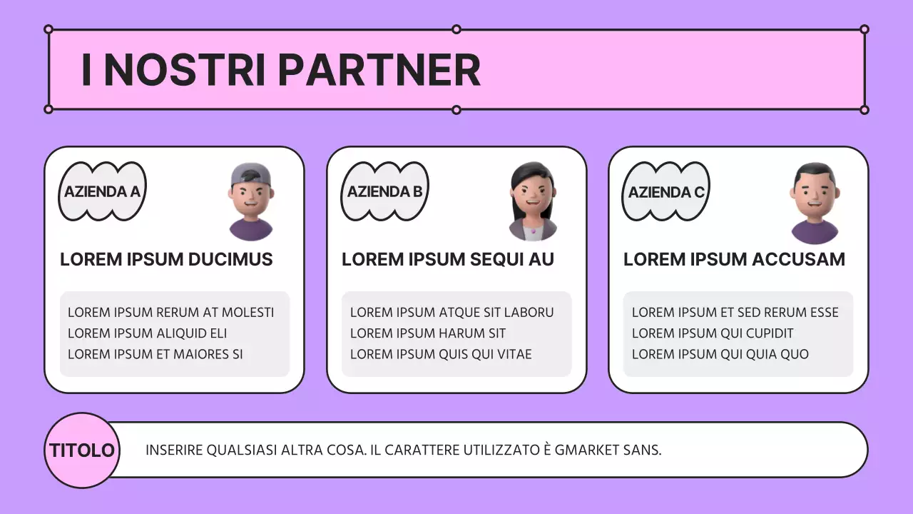 Una presentazione aziendale kitsch di colore rosa e malva con un profilo aziendale