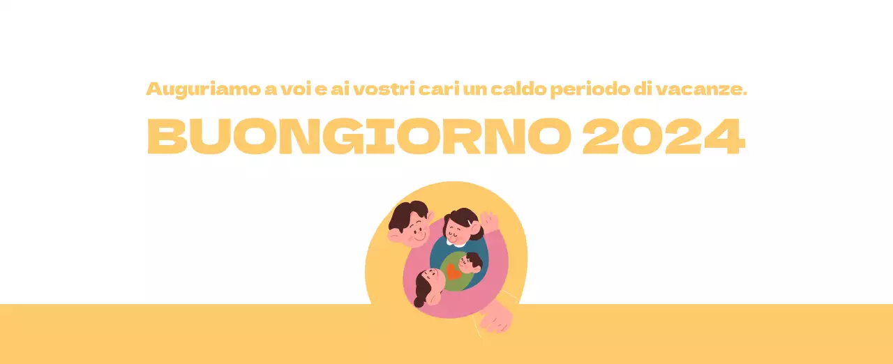 Un ospedale festivo con illustrazioni a tema salute e famiglia e accenti colorati