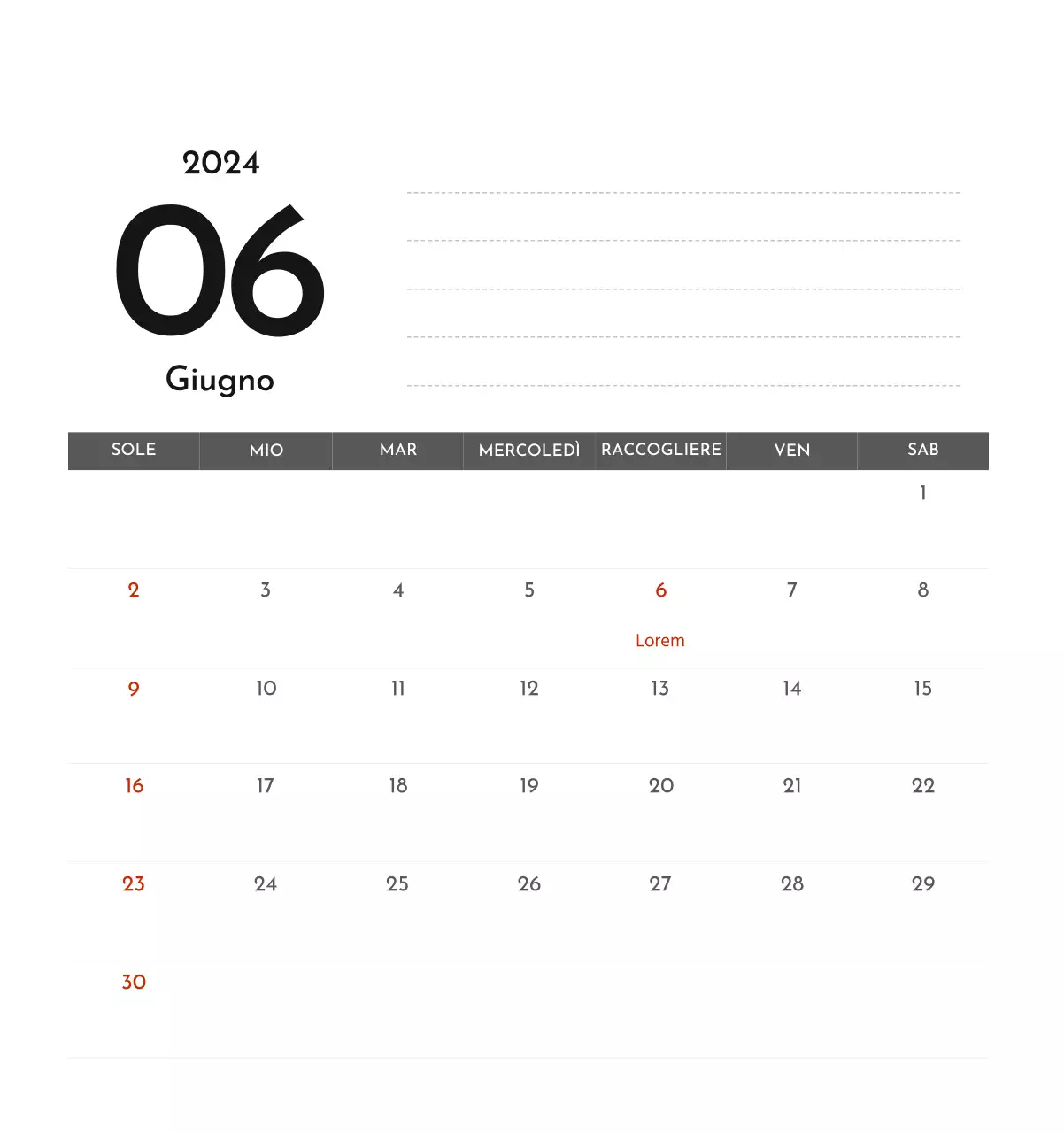 Un semplice calendario aziendale in grigio