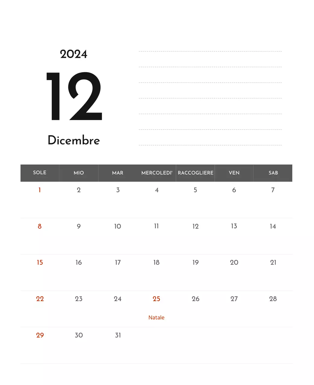 Un semplice calendario aziendale in grigio