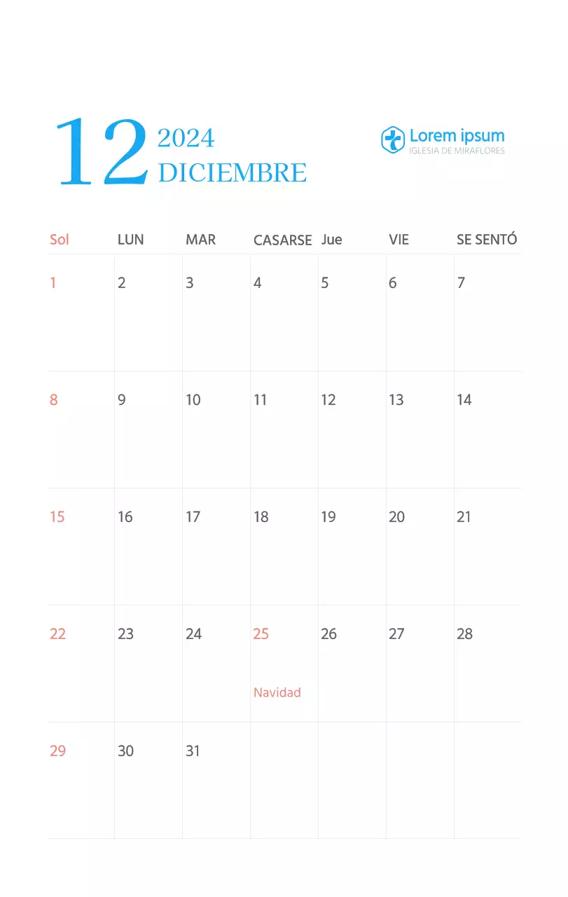 Calendario eclesiástico azul de concepto moderno