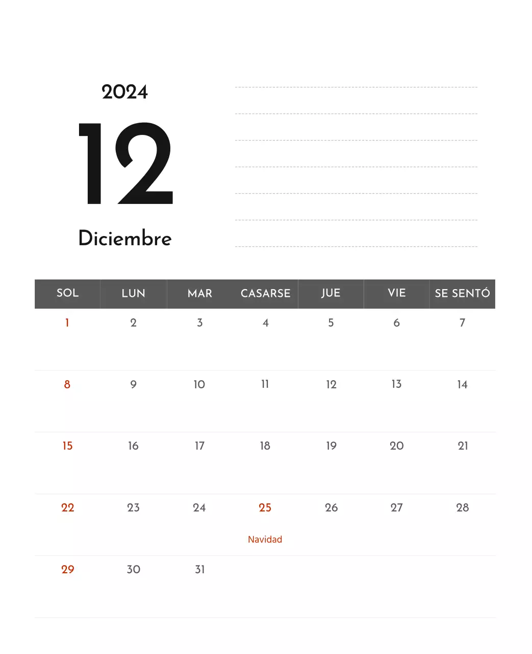 Un sencillo calendario corporativo en gris