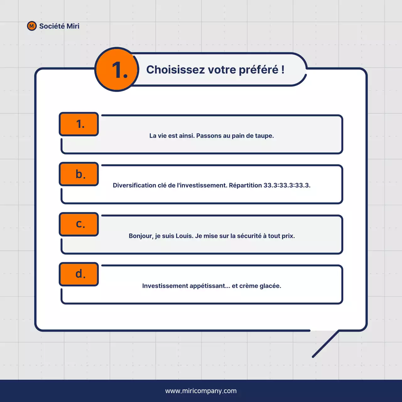 Proposition de pitch d'entreprise minimaliste en orange et bleu marine