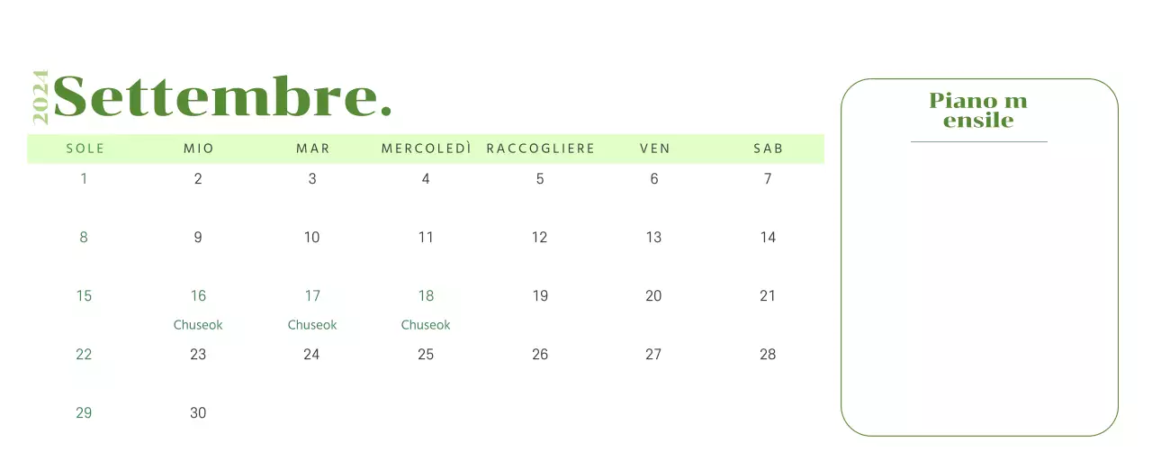 Calendario con illustrazioni giovanili su sfondo giallo e verde