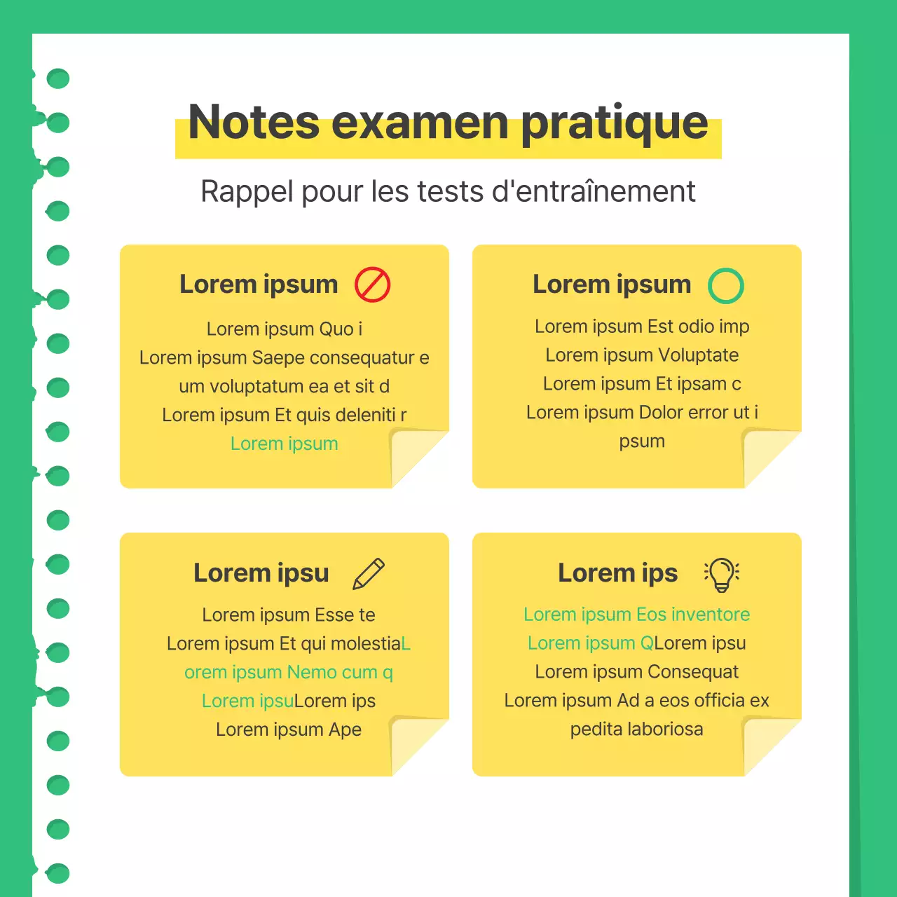 Guide de préparation à un simple test pratique vert et jaune