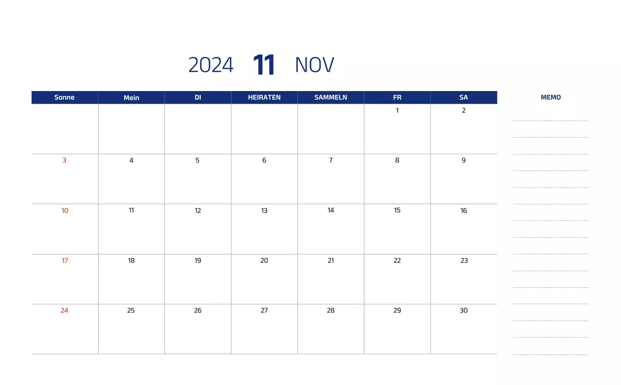 Einfacher Kalender mit klaren Illustrationen in Blau