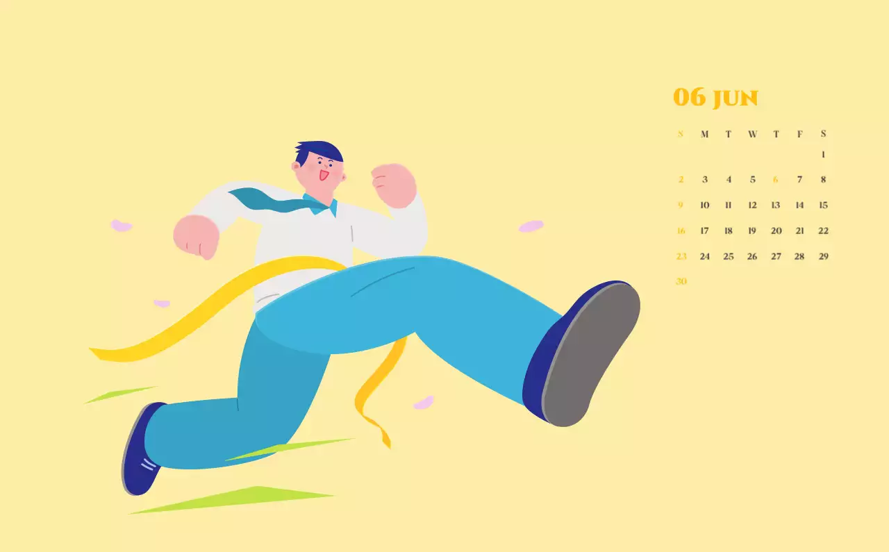 Kalender met jeugdillustraties op een gele en groene achtergrond