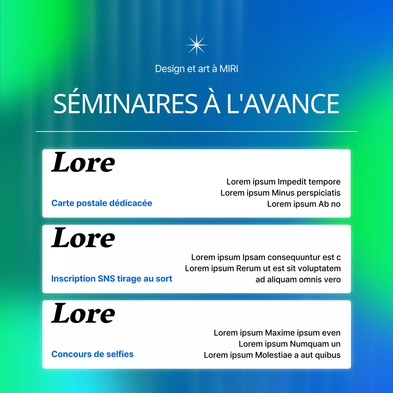 Promouvoir des séminaires d'art en cybernétique bleue et chartreuse