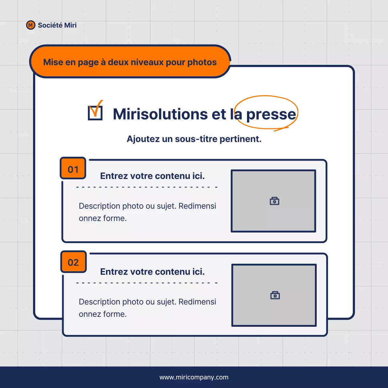 Proposition de pitch d'entreprise minimaliste en orange et bleu marine