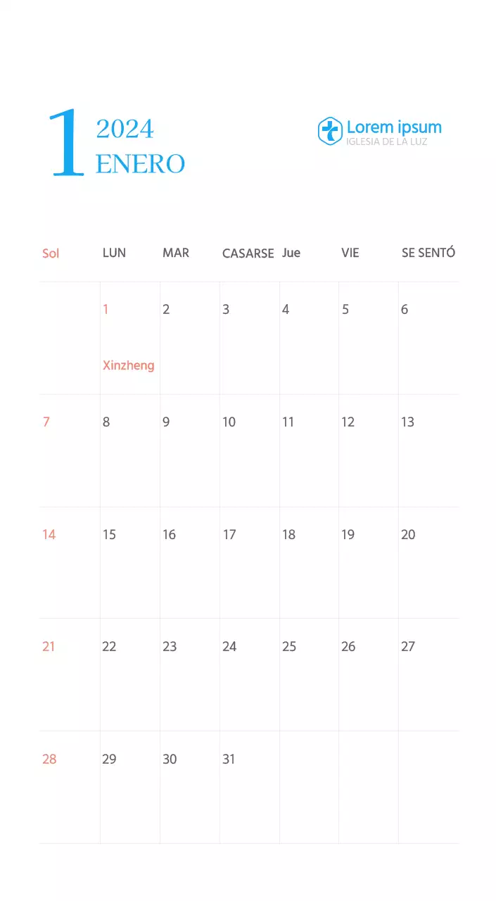 Calendario eclesiástico azul de concepto moderno