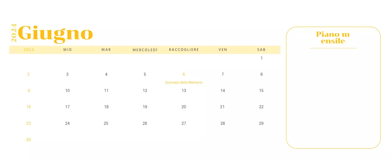 Calendario con illustrazioni giovanili su sfondo giallo e verde