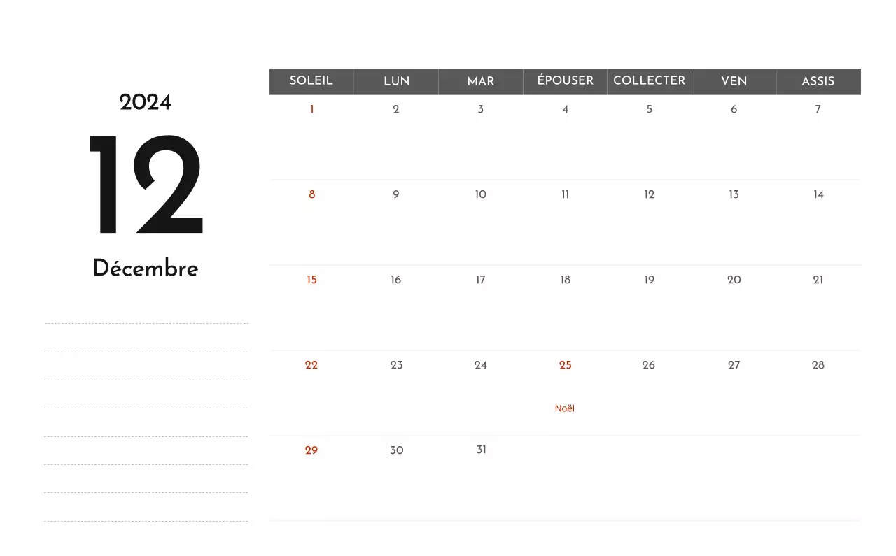 Un calendrier d'entreprise simple en gris
