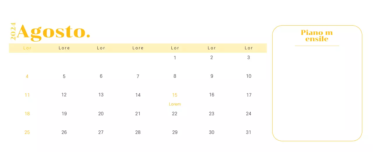 Calendario con illustrazioni giovanili su sfondo giallo e verde