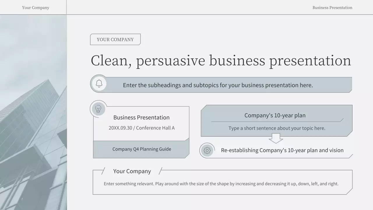 Simple, emotional business report in light blue and white