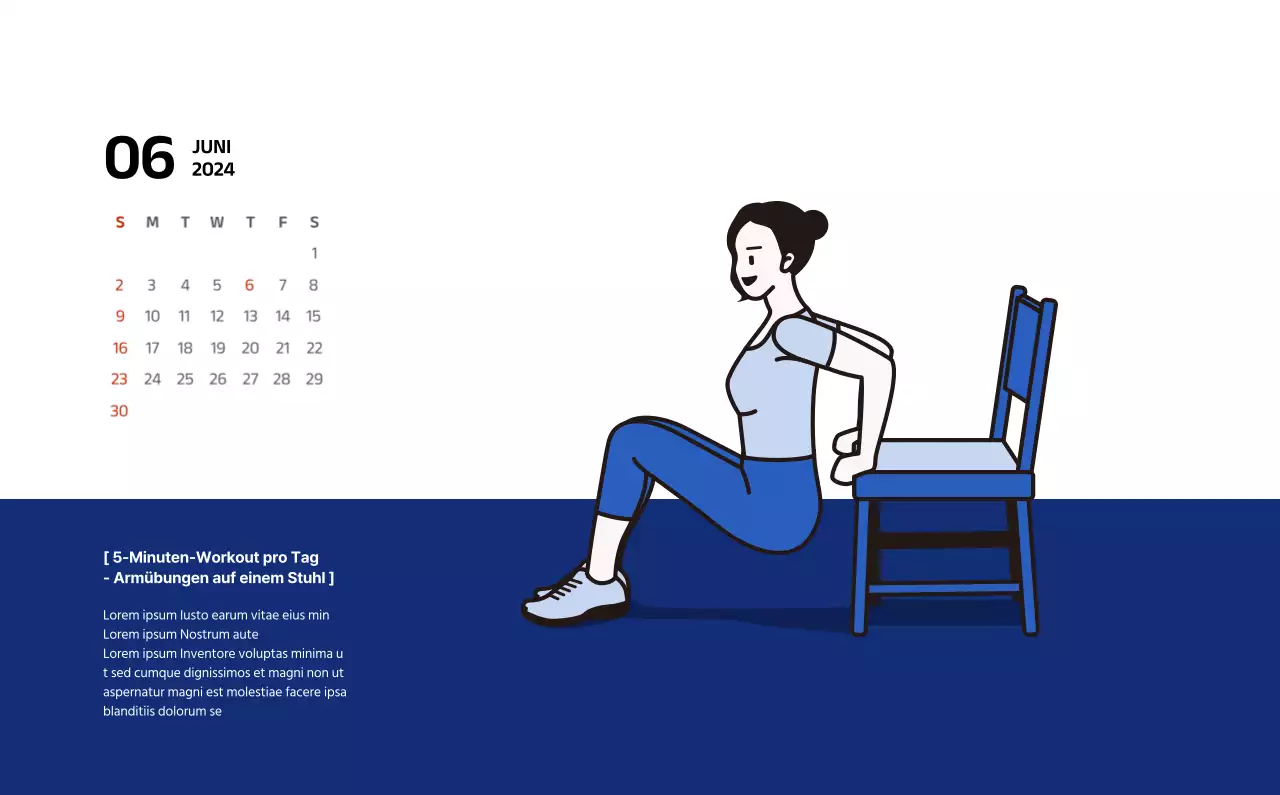 Einfacher Kalender mit klaren Illustrationen in Blau