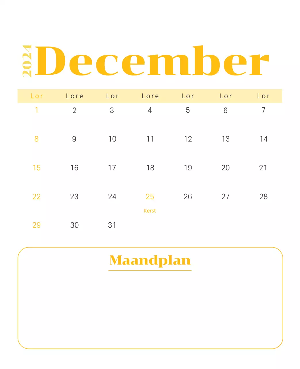 Kalender met jeugdillustraties op een gele en groene achtergrond