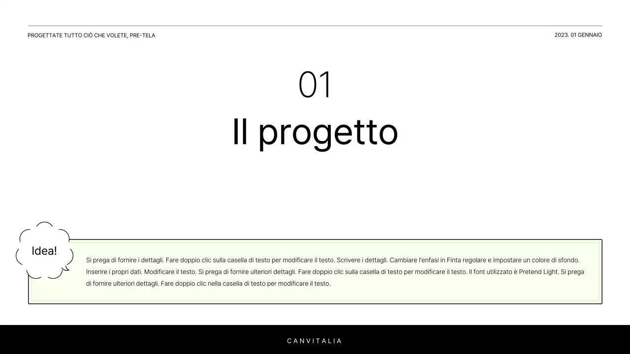 Una semplice relazione in bianco e chartreuse per introdurre un progetto