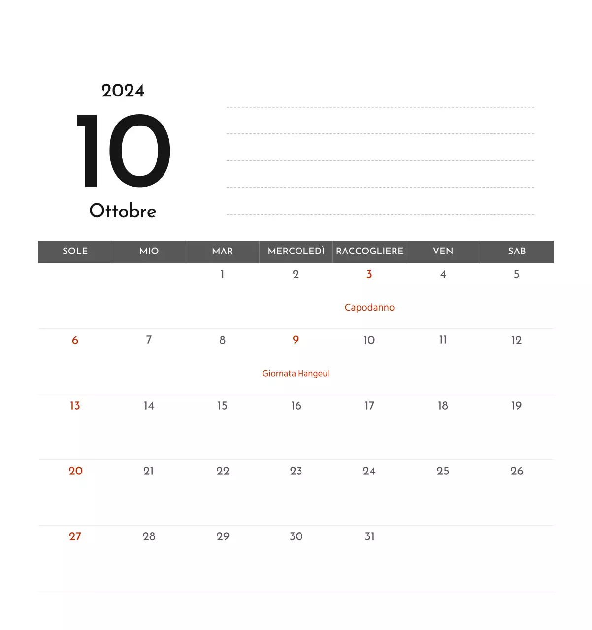 Un semplice calendario aziendale in grigio