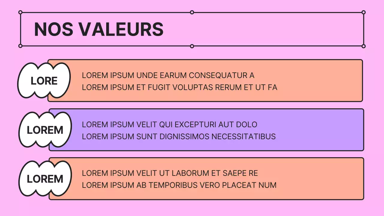 Un pitch d'entreprise rose et mauve kitsch avec un profil d'entreprise