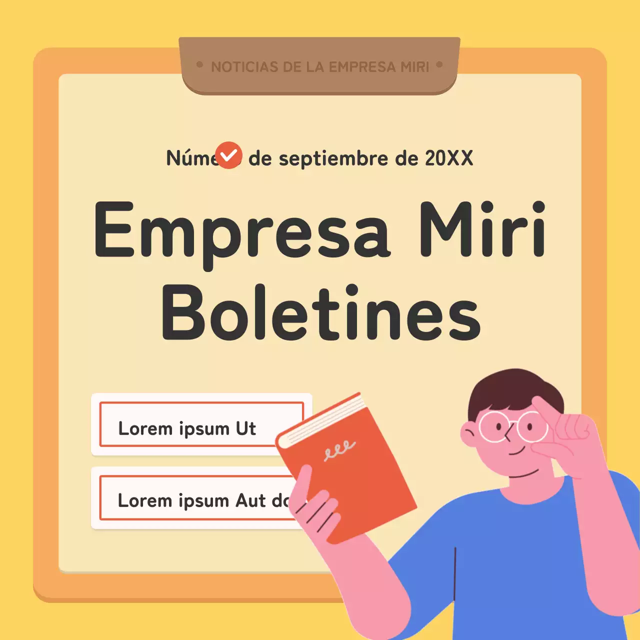 Un boletín corporativo kitsch en rojo y amarillo