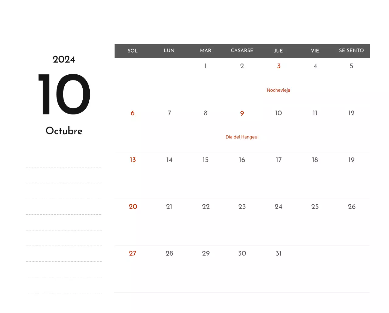 Un sencillo calendario corporativo en gris