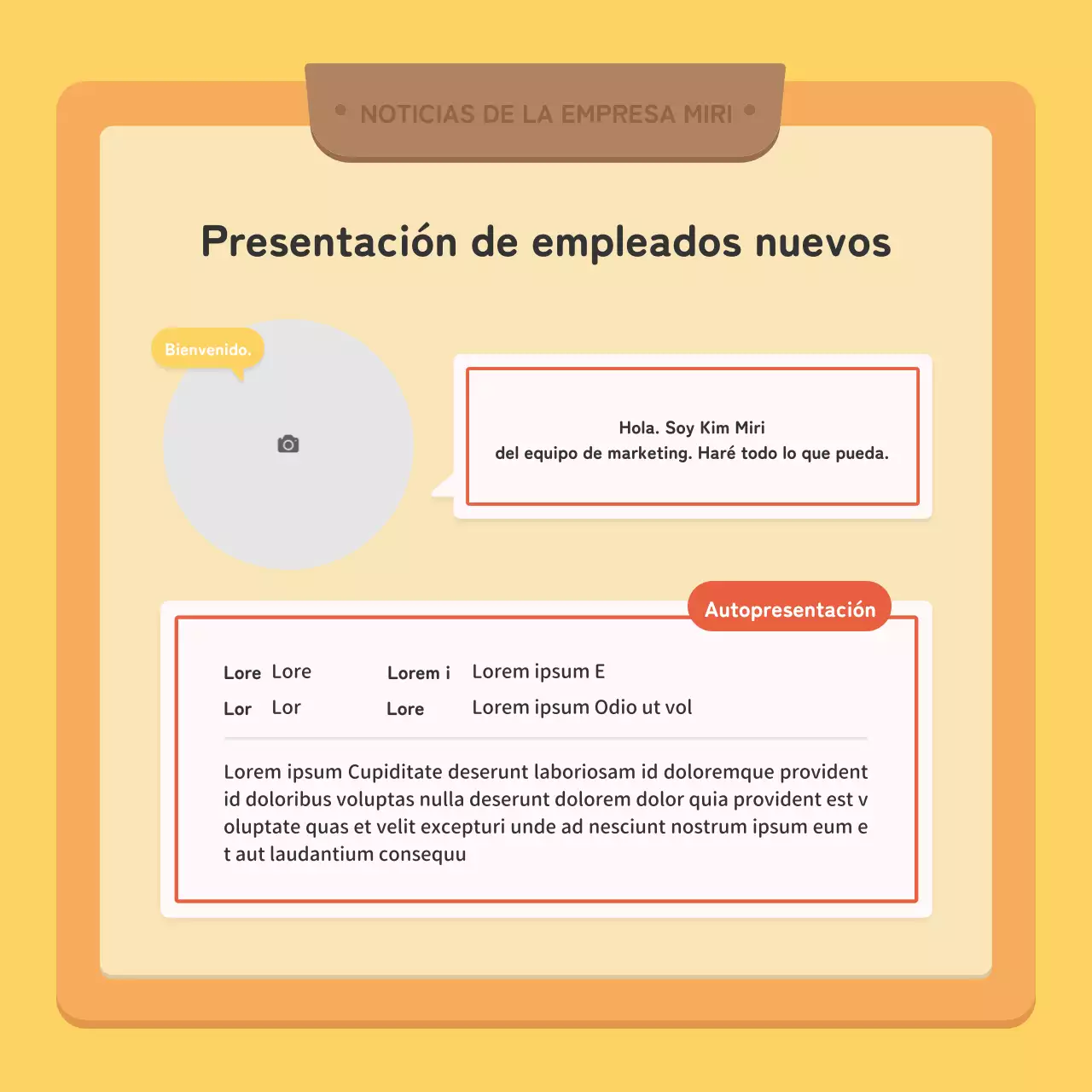 Un boletín corporativo kitsch en rojo y amarillo