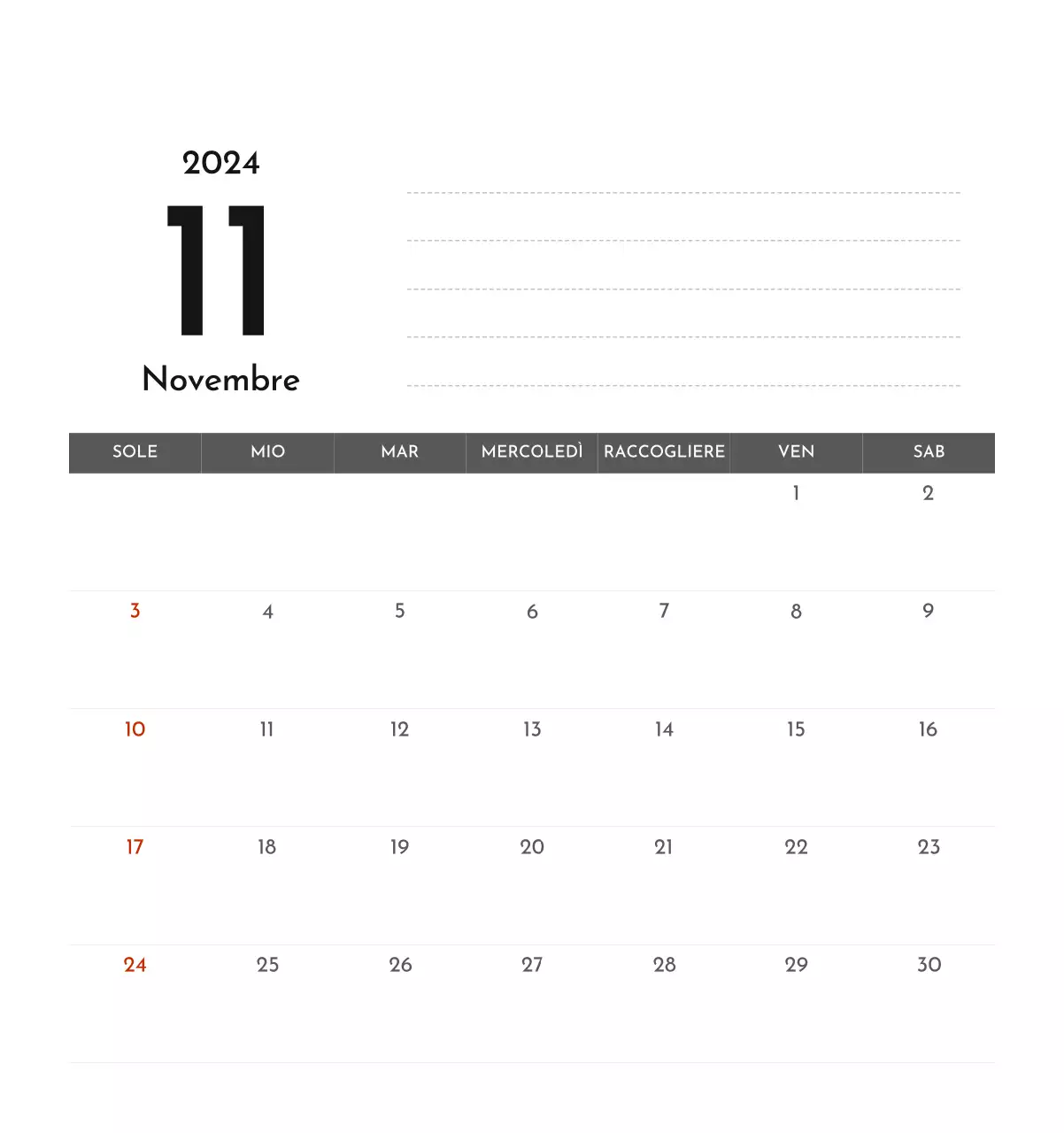 Un semplice calendario aziendale in grigio