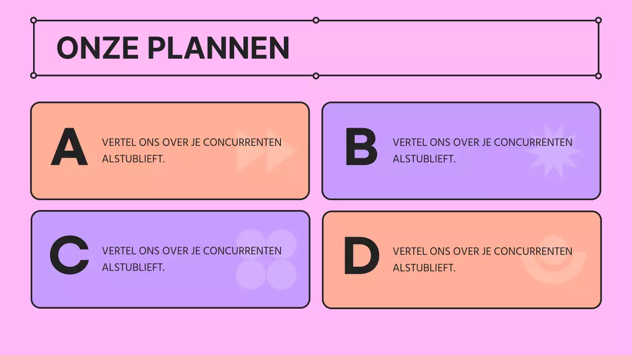 Een kitscherig roze en mauve bedrijfspraatje met een bedrijfsprofiel