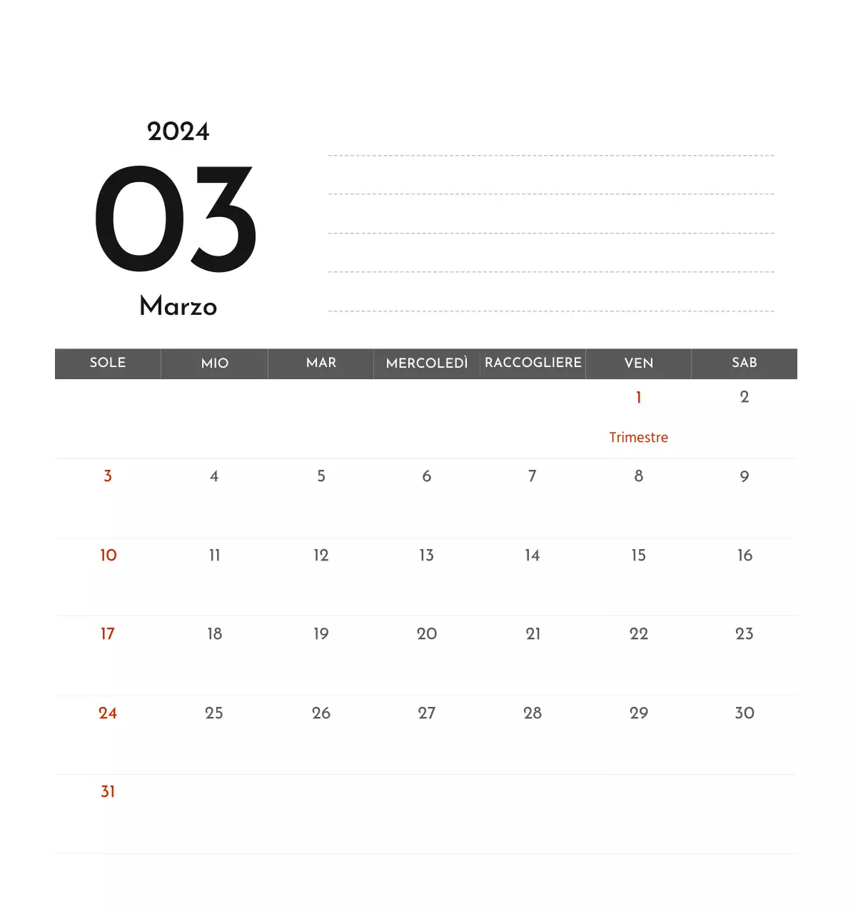 Un semplice calendario aziendale in grigio