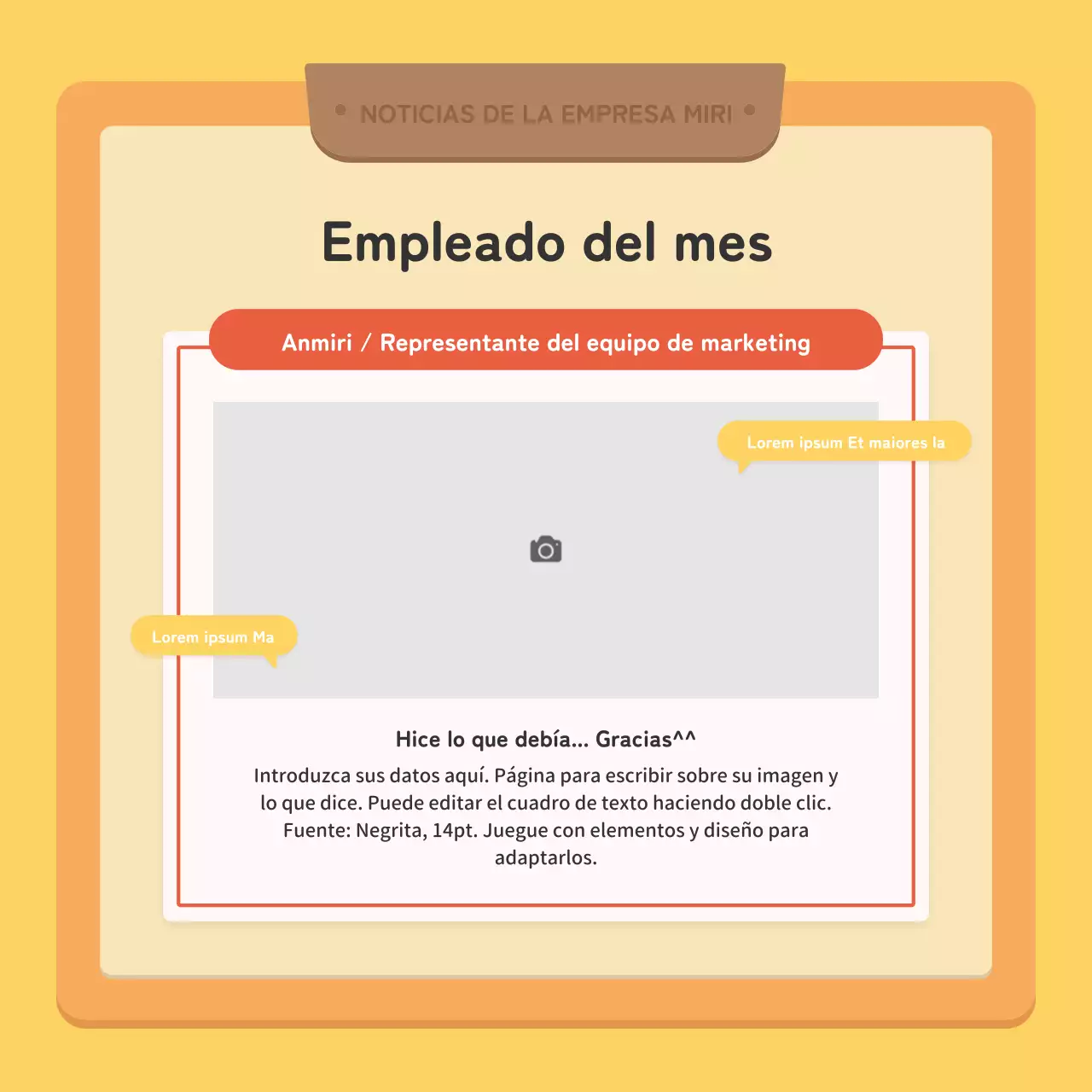 Un boletín corporativo kitsch en rojo y amarillo