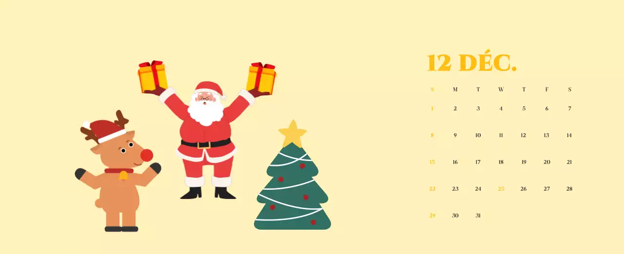 Calendrier avec illustrations de jeunes sur fond jaune et vert