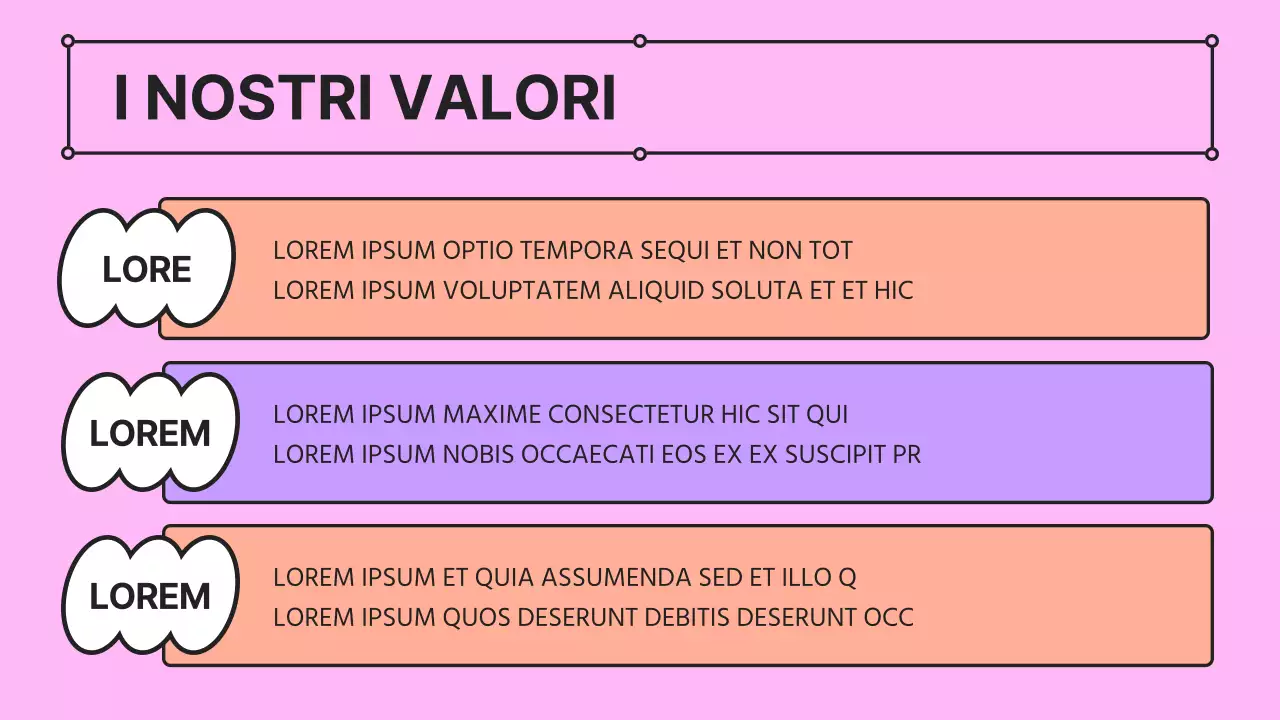 Una presentazione aziendale kitsch di colore rosa e malva con un profilo aziendale