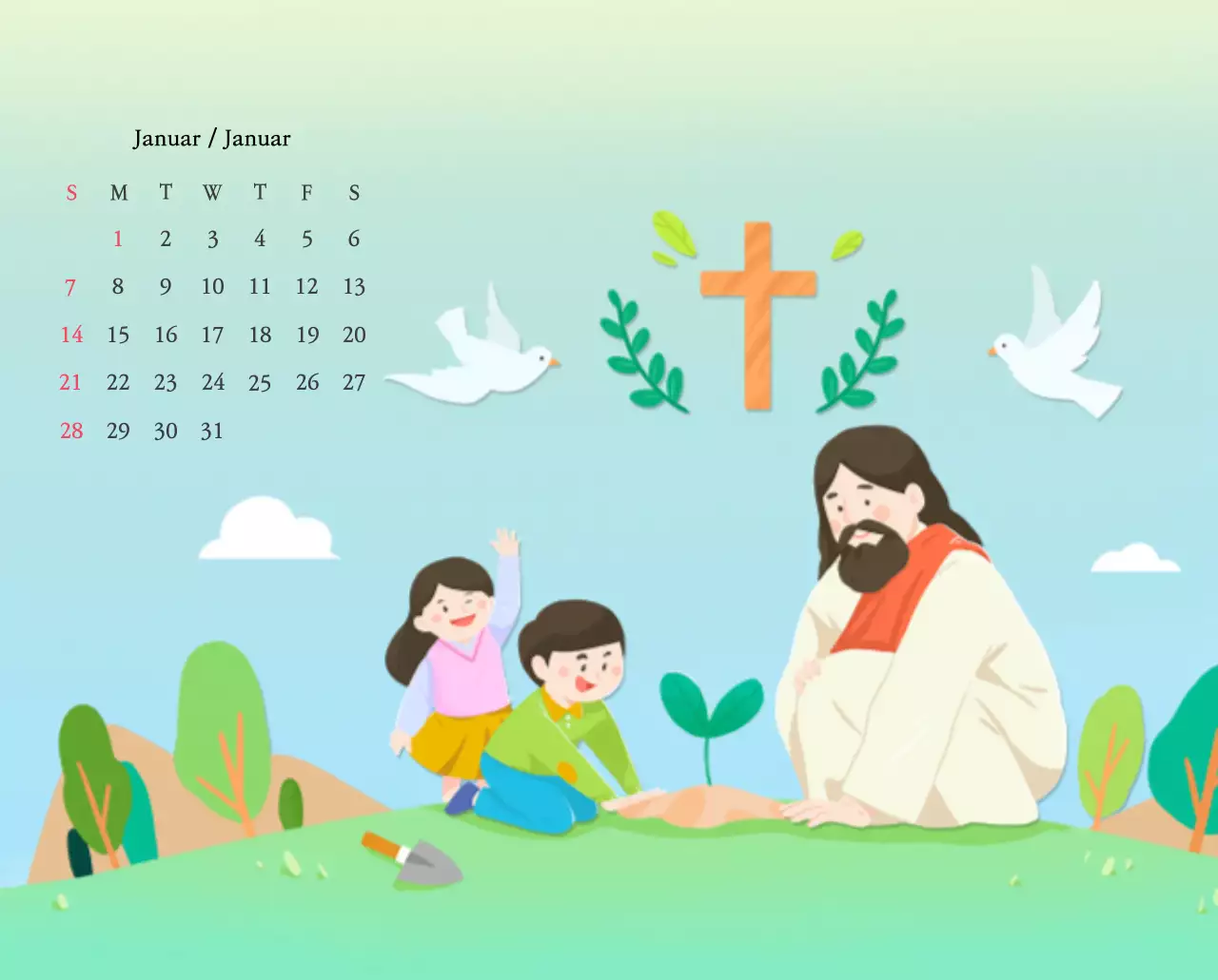 Kirchen mit niedlichen Illustrationen in warmen Farben