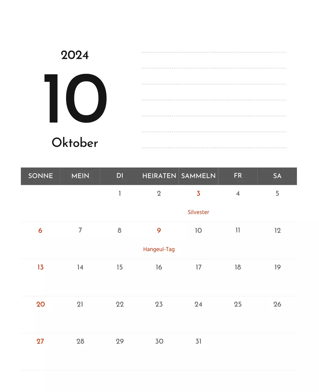 Ein einfacher Unternehmenskalender in Grau