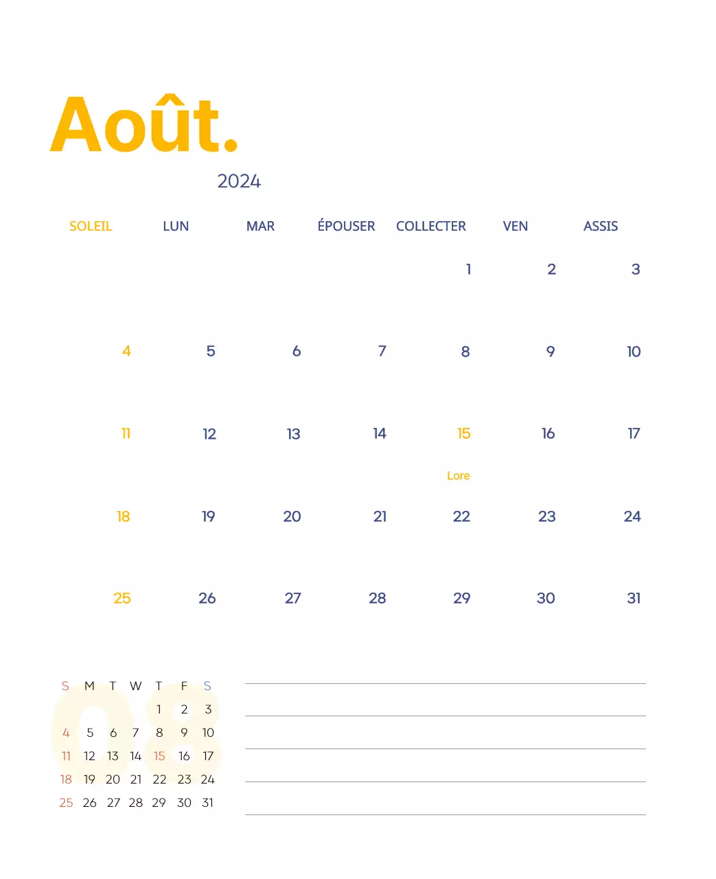 Calendrier de travail avec de belles illustrations