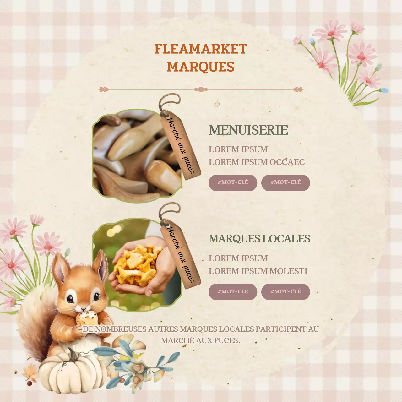 Promouvoir un marché aux puces classique en rose et kaki