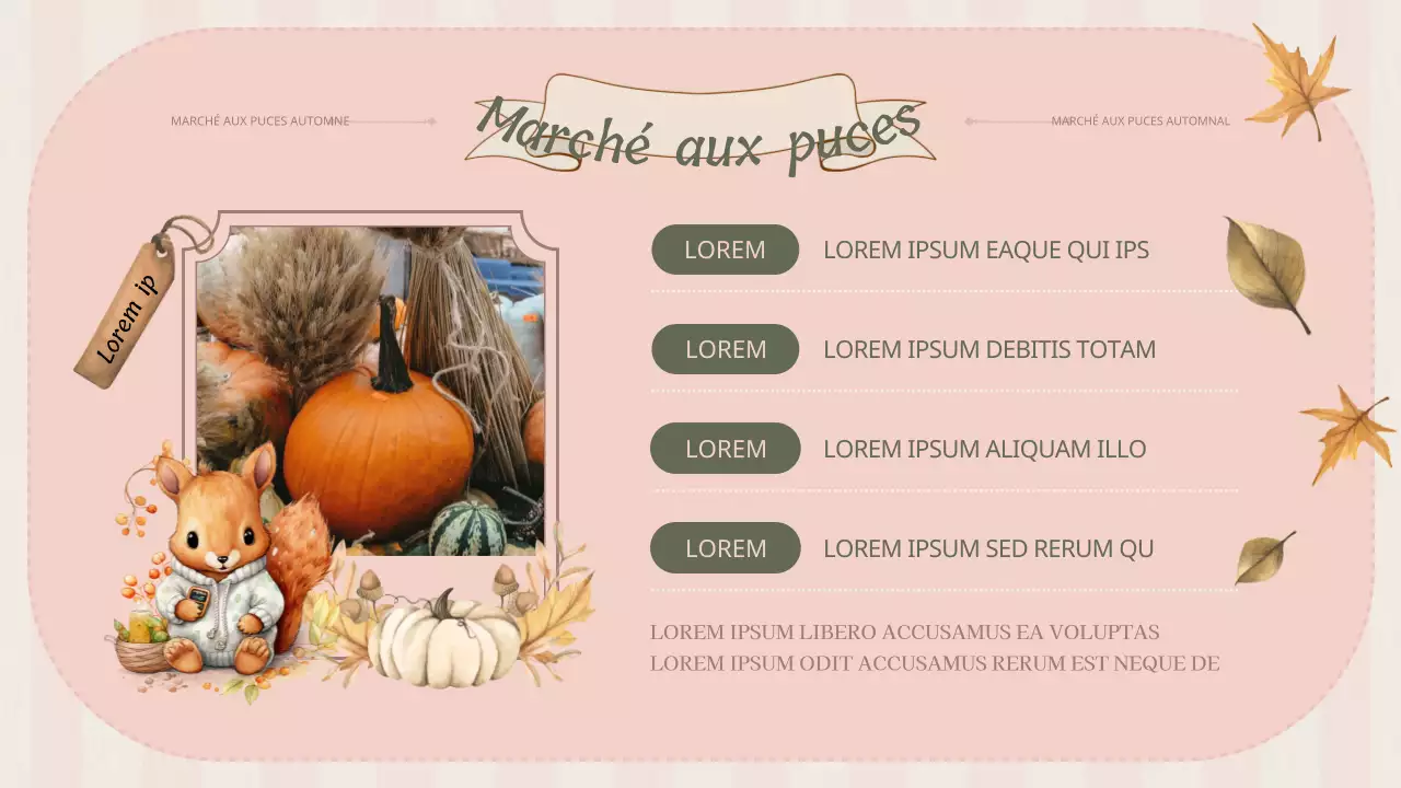Planificateur de marché aux puces classique d'automne en rose et kaki