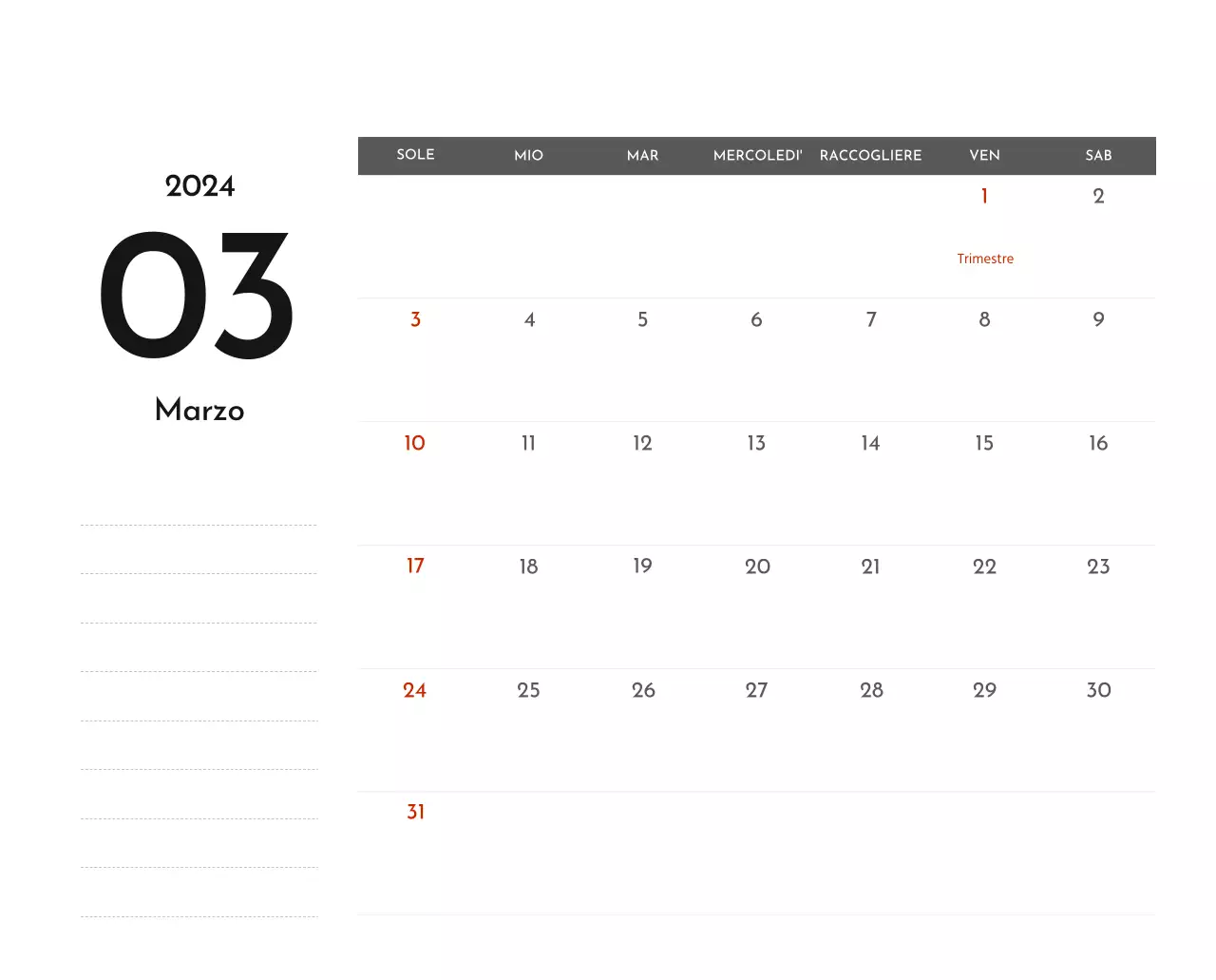 Un semplice calendario aziendale in grigio